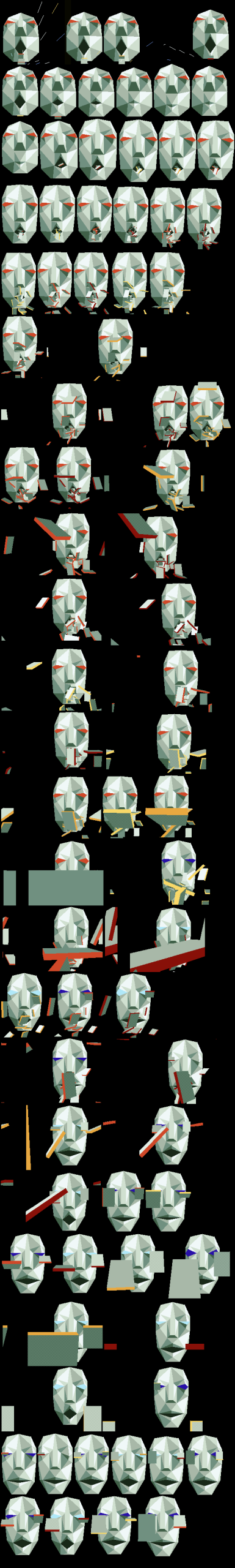 Andross sprite sheet from Star Fox showing the polygonal face and hand animation frames